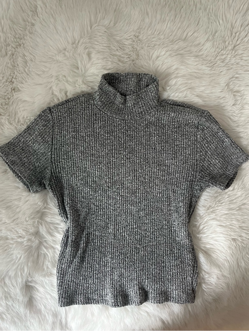 Garage Gray Ribbed Short-Sleeve Backless Turtleneck